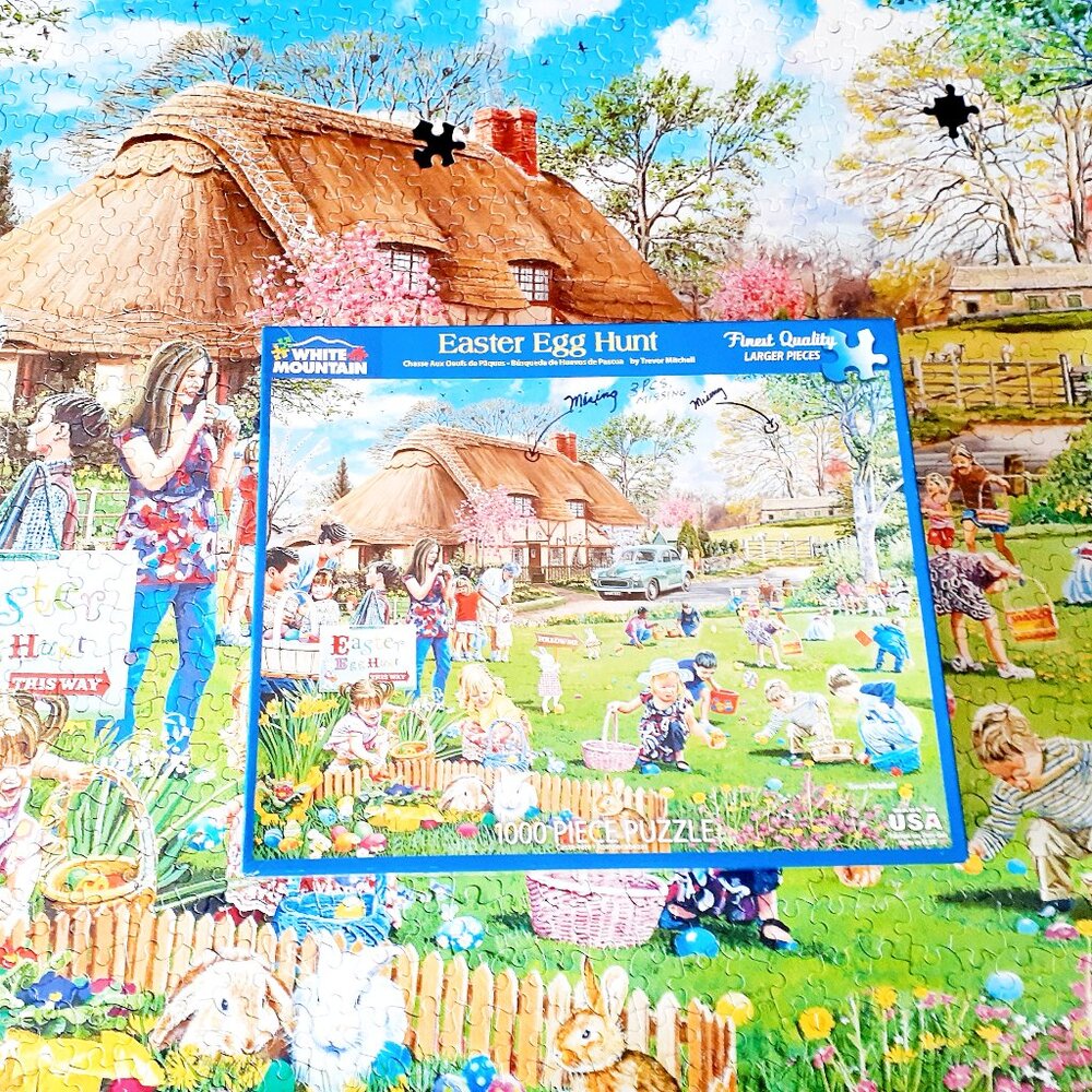 White Mountain Jigsaw Puzzle Easter Egg Hunt 1000 Pieces Missing
